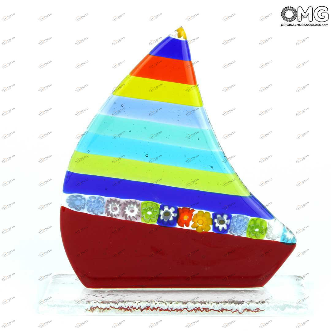 3653 ORIGINALMURANOGLASS Скульптура Синий Парусник в цветную полоску - автор Andrea Tagliapietra - муранское стекло 4 см 