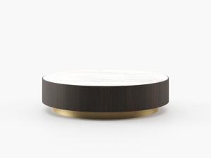 Круглый журнальный столик из дерева и мрамора