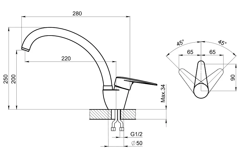 ST-03, БЕЖЕВЫЙ, СМЕСИТЕЛЬ КУХОННЫЙ GRANULA Standart 03-ST-ST39 - Вид №2
