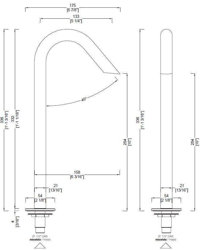 RIFRA Излив из нержавеющей стали на столешницу для умывальника Wave 1220021/2 - Вид №1