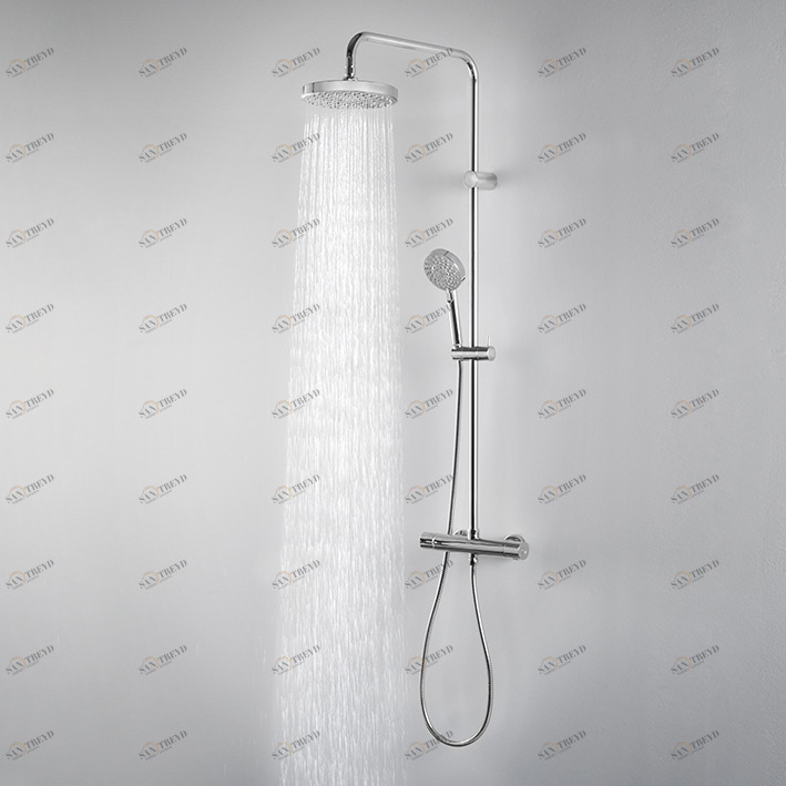 Термостатическая душевая стойка со встроенным восковым термоэлементом, душевой лейкой, штангой с держателем для ручного душа и многофункциональным ручным душем SMART. Соединения 1/2 дюйма и расстояние между ними 150 ± 15 мм. Включает обратный клапан и пре Noken Smart Line 100093268