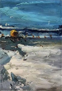 Картина на холсте 90х120 см "Ветер у моря" EVENHOME КАРТИНЫ МАСЛОМ 129973 Бежевый;голубой;синий;разноцветный