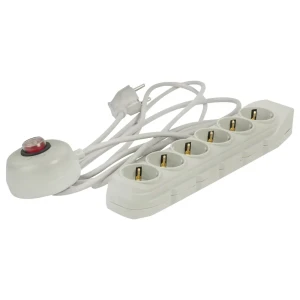 Удлинитель с заземлением, 6 розетки, 2 м, выключатель, цвет серый