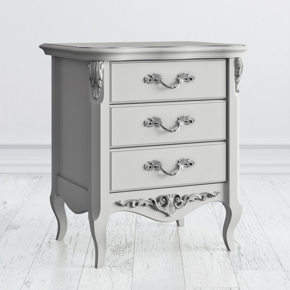 Прикроватная тумбочка с 3 ящиками серо-бежевая с серебром Atelier Home KREIND ATELIER HOME 00-3879932 Разноцветный;бежевый;серый Santreyd  - Вид №1