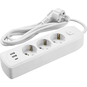 Удлинитель бытовой Онлайт 3x1 3 м 3 розетки с заземлением 2500 Вт с выключателем и USB цвет белый