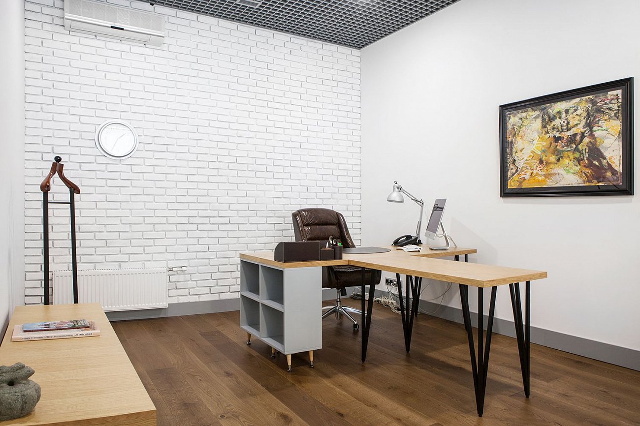 Стол руководителя на металлических ножках светло-серый Woodi WOODI  00-3966055 Беленый дуб;бежевый;серый  - Вид №3