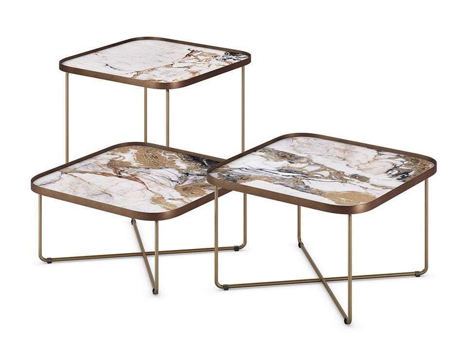 Квадратный металлический журнальный столик и керамическая столешница Cattelan italia BENNY KERAMIK ARCH-00120877