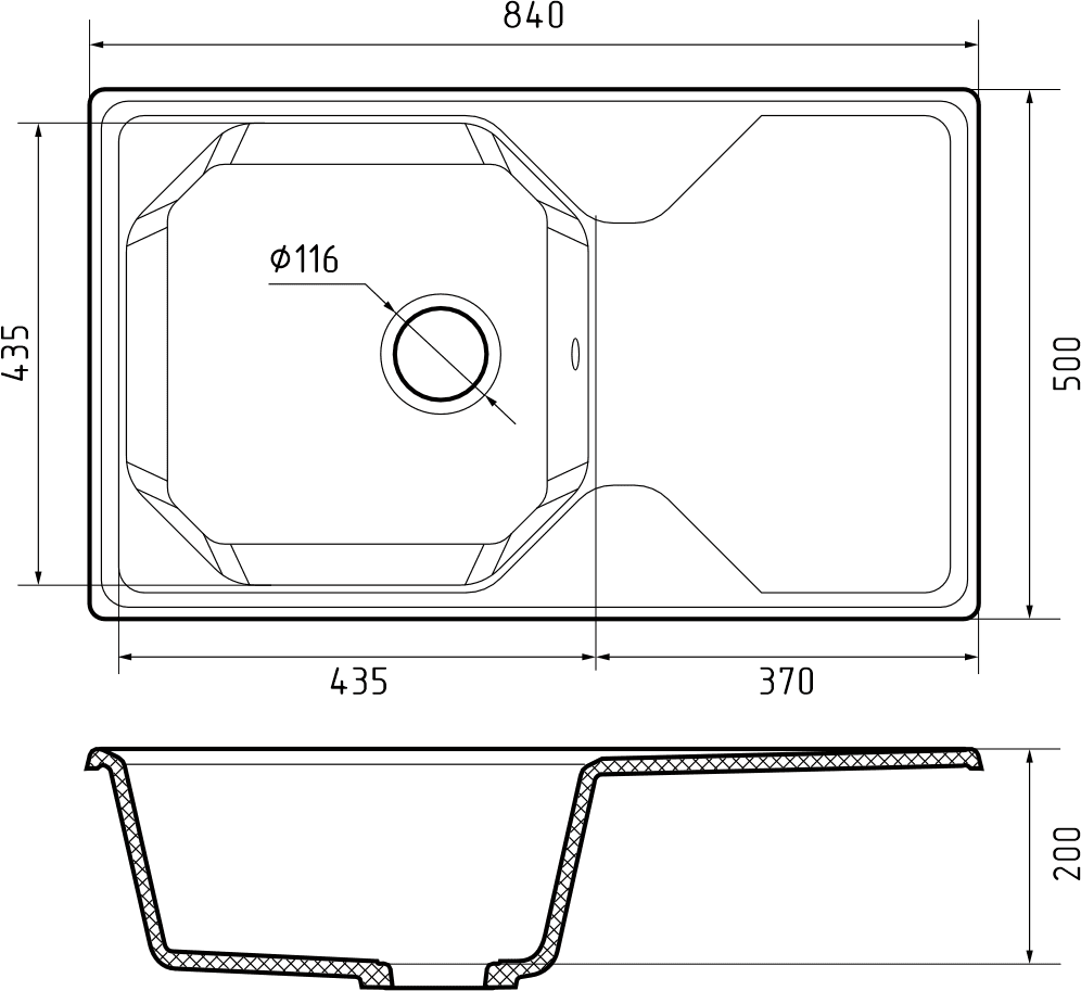 Кухонная мойка Искусственный камень UNIQUE S129 GranFest U-840L-S129 - Вид №2