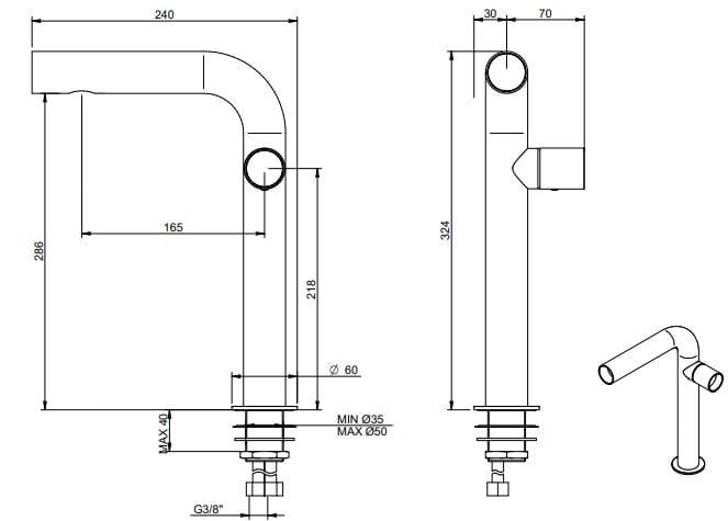 Однорычажный смеситель для раковины из нержавеющей стали Rubinetterie Treemme Watertube ARCH-00077229 - Вид №2