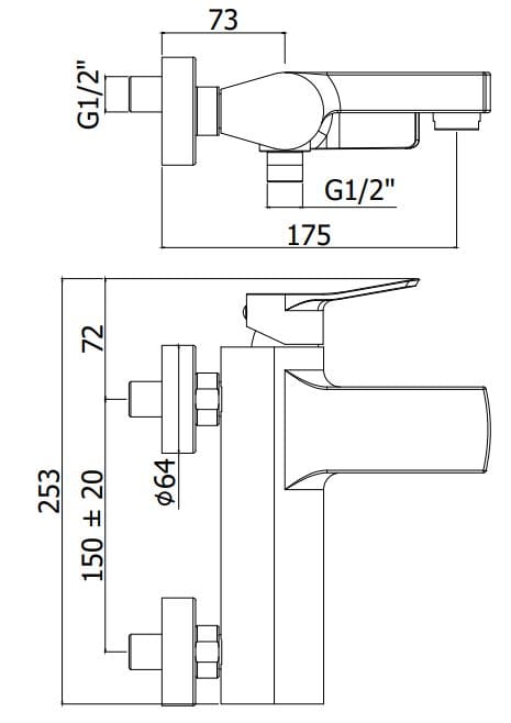 Смеситель для душа / ванны с 2 отверстиями RUBINETTERIA PAFFONI Tilt ARCH-00029375 - Вид №2