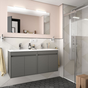84989 SALGAR Комплект мебели для ванной NOJA 1200 4 дв. СЕРЫЙ МАТОВЫЙ + Раковина + Зеркало + Свет Мэтт Грей