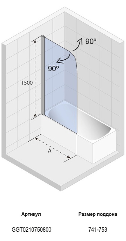 GGT0210750800 Душевое ограждения на борт вынны Santreyd Чехия NAUTIC - Вид №1