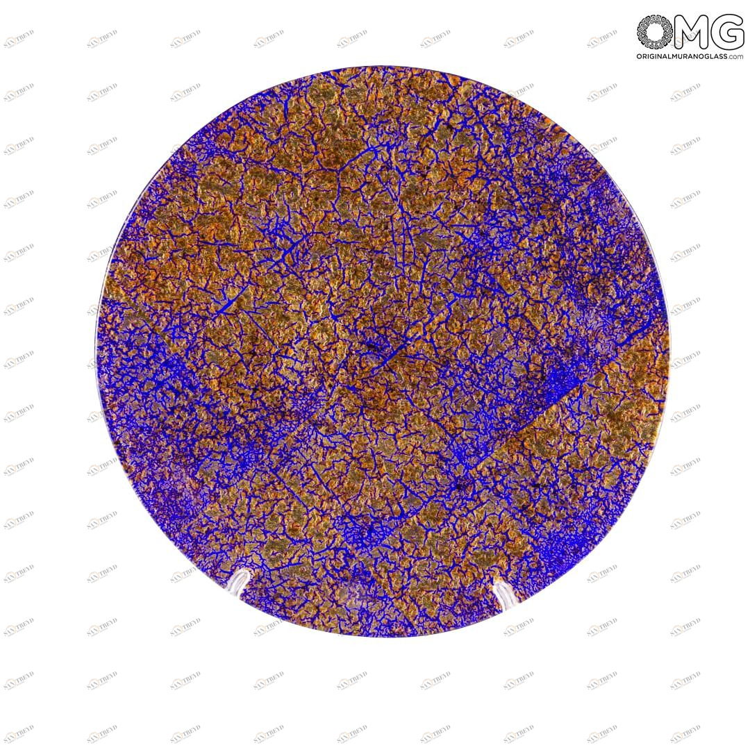 2338 ORIGINALMURANOGLASS Круглое блюдо фиолетово-оранжево-золотого цвета из муранского стекла 38 см 