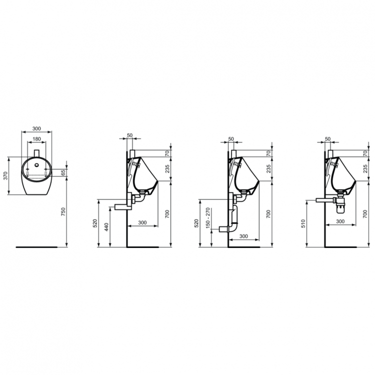 E189301 MINI Писсуар со стандартным смывом, верхняя подводка, с внешним сифоном Ideal Standard SPHERO - Вид №3