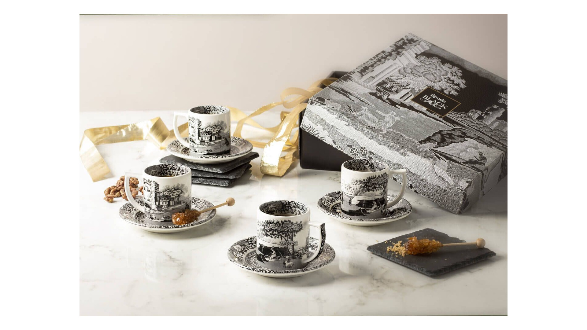 10655436 Spode Набор чашек для эспрессо с блюдцами Spode "Черная Италия" 90мл, 4шт (лимитированный выпуск) п/к Фаянс  - Вид №4