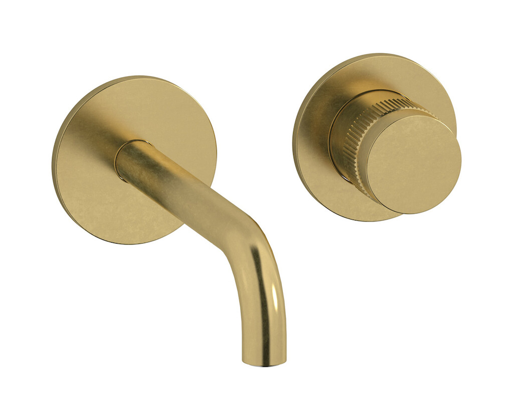 Встроенный в стену смеситель для раковины на 2 отверстия в комплекте с донным клапаном WE ARE IB rx406on Natural Brass Reflex