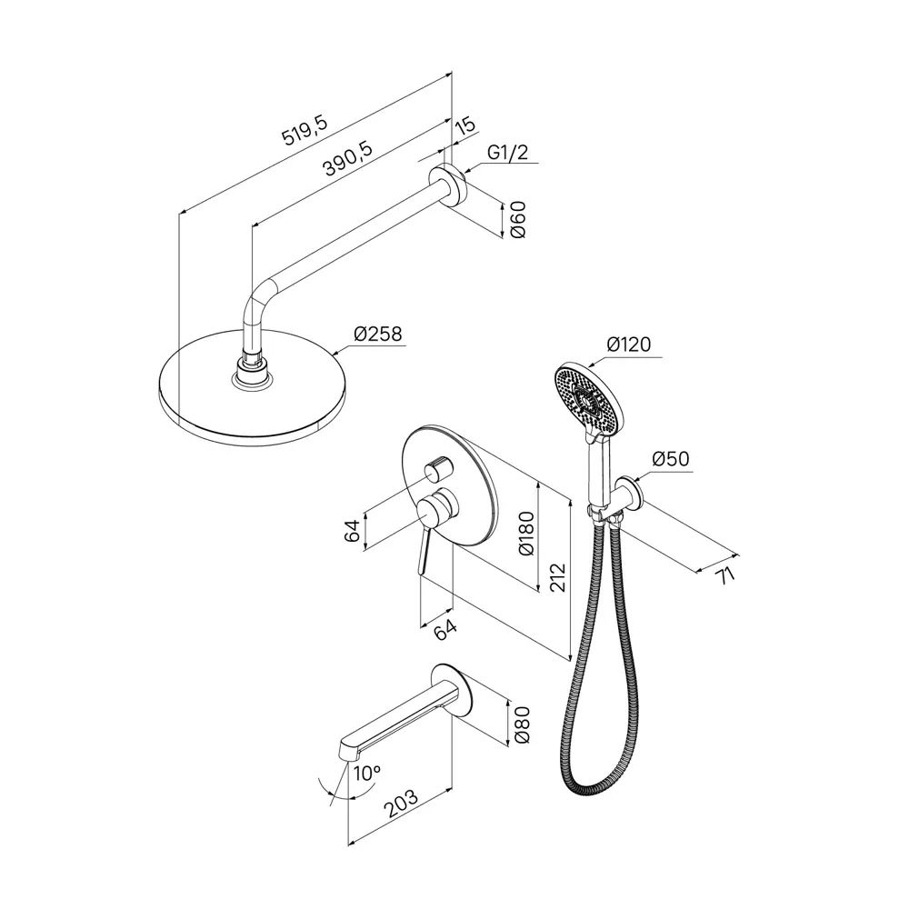 Душевая система Iddis Odda ODDBL03i68 скрытого монтажа цвет черный матовый STLM-2100021 - Вид №4