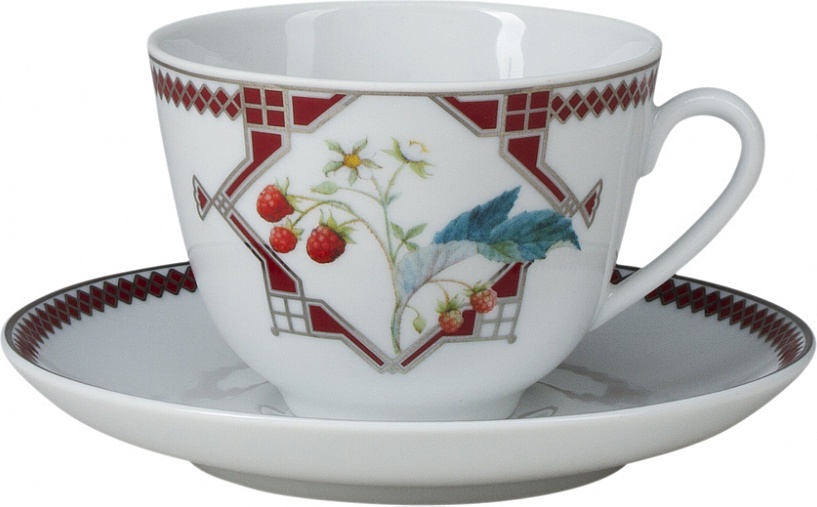 10622287 Императорский фарфоровый завод Чашка чайная с блюдцем "Сладкая малина" "Весенняя" Фарфор твердый 