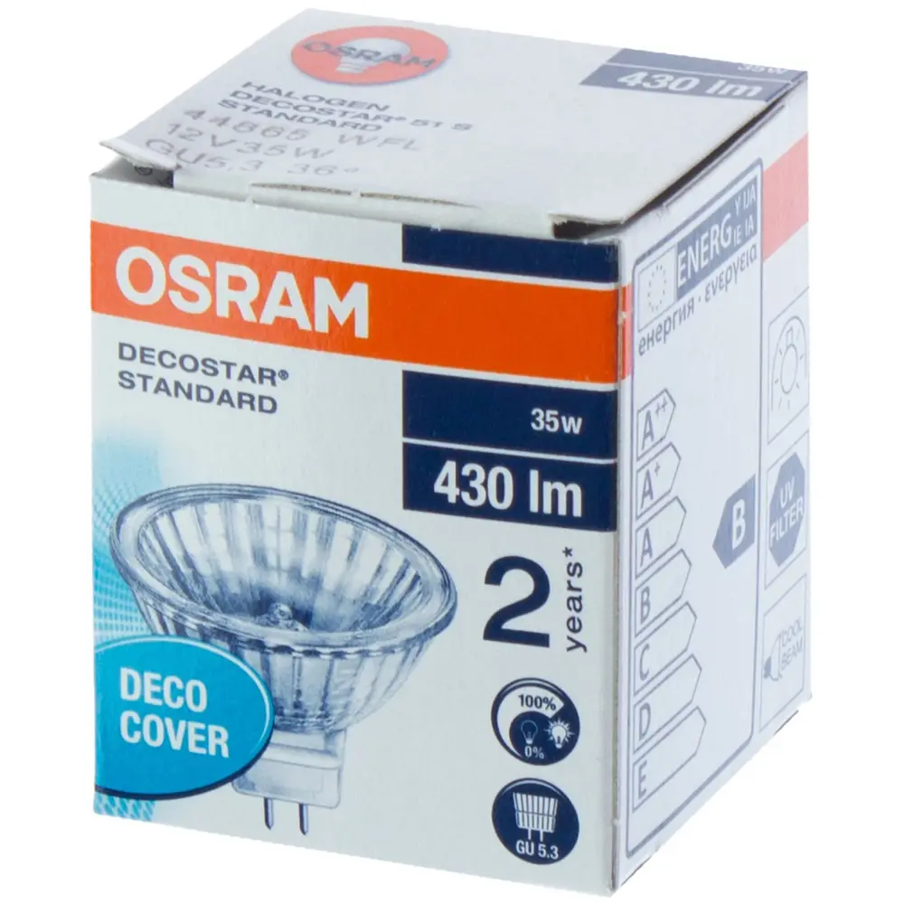 Лампа галогенная Osram спот GU5.3 35 Вт 12 В свет тёплый белый STLM-2132972 - Вид №1