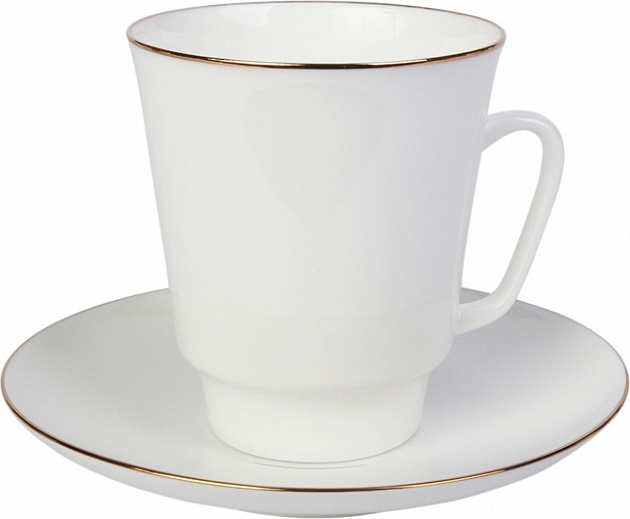 10596502 Императорский фарфоровый завод Чашка с блюдцем "Золотой кантик" "Майская" Фарфор костяной 