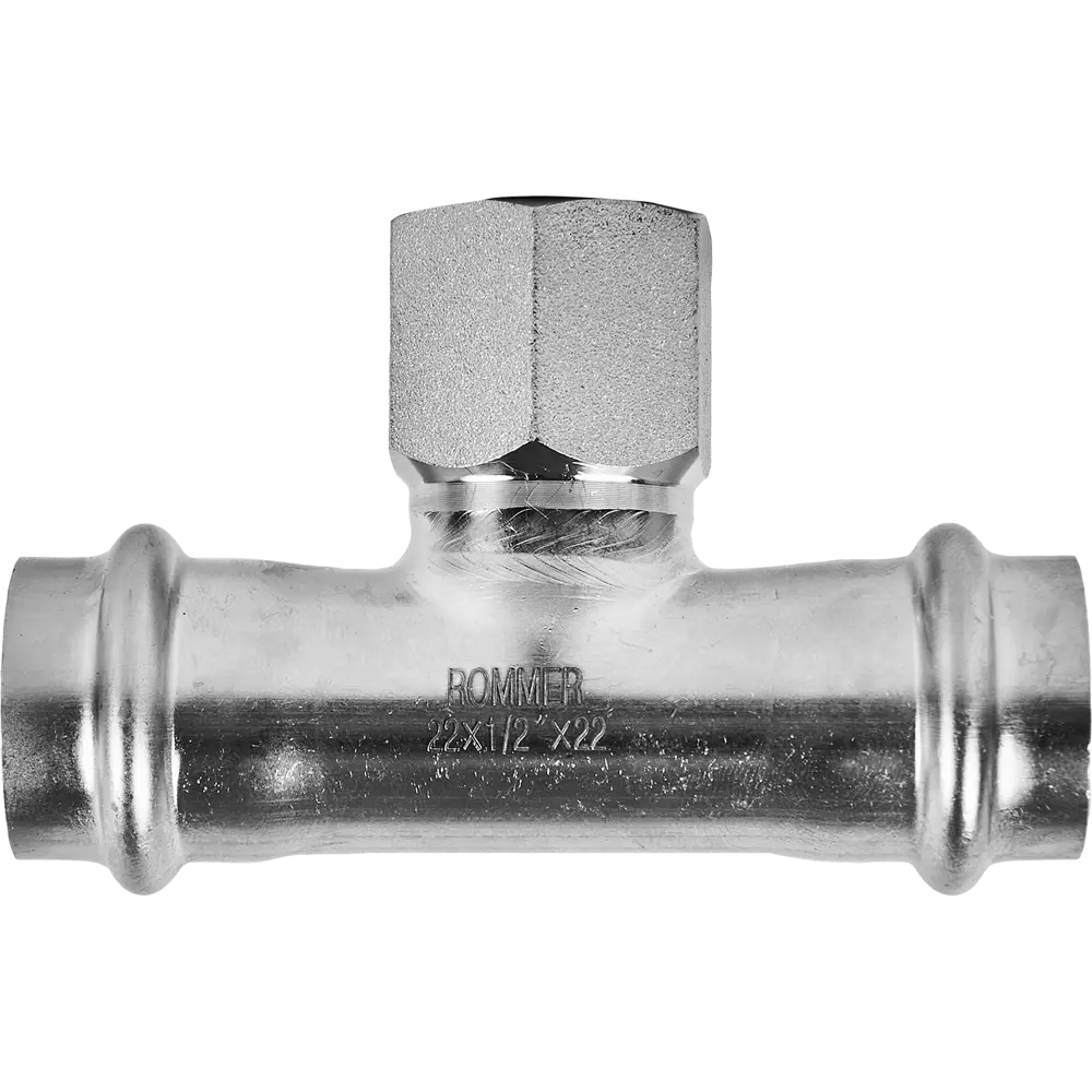 Тройник переходной Rommer 1/2"x22 мм ВПр-ВР нержавеющая сталь 88011342 STLM-2003219  - Вид №2