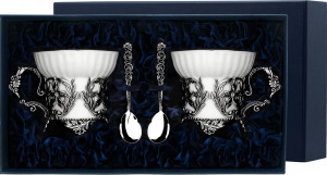 10619895 Аргента (Россия) Набор чашка чайная "Симфония"+ложка (4пр) +футляр Серебро 925