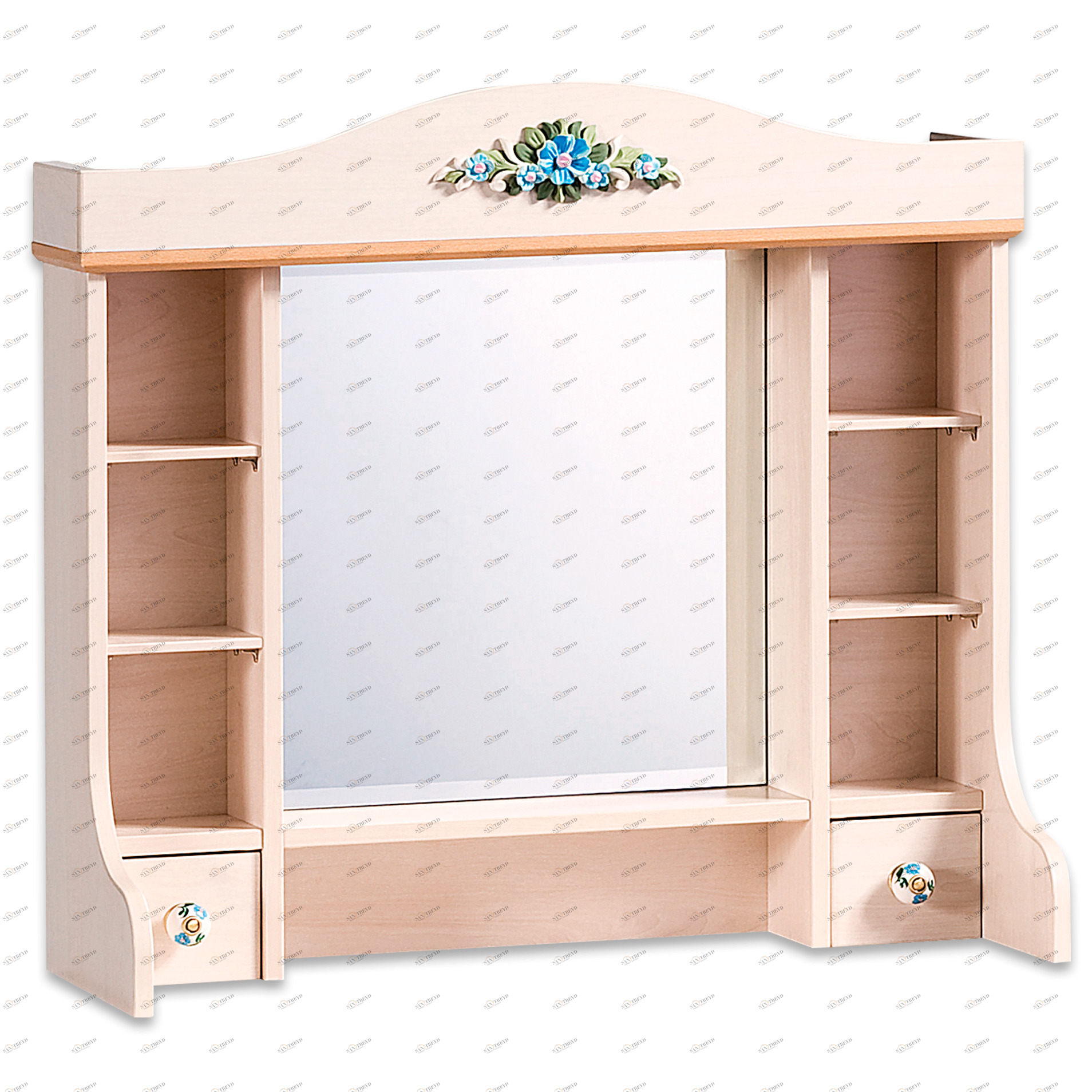 Зеркало деревянное с полками для комода беленый дуб Flora CILEK FLORA 00-3832529 Бежевый Santreyd