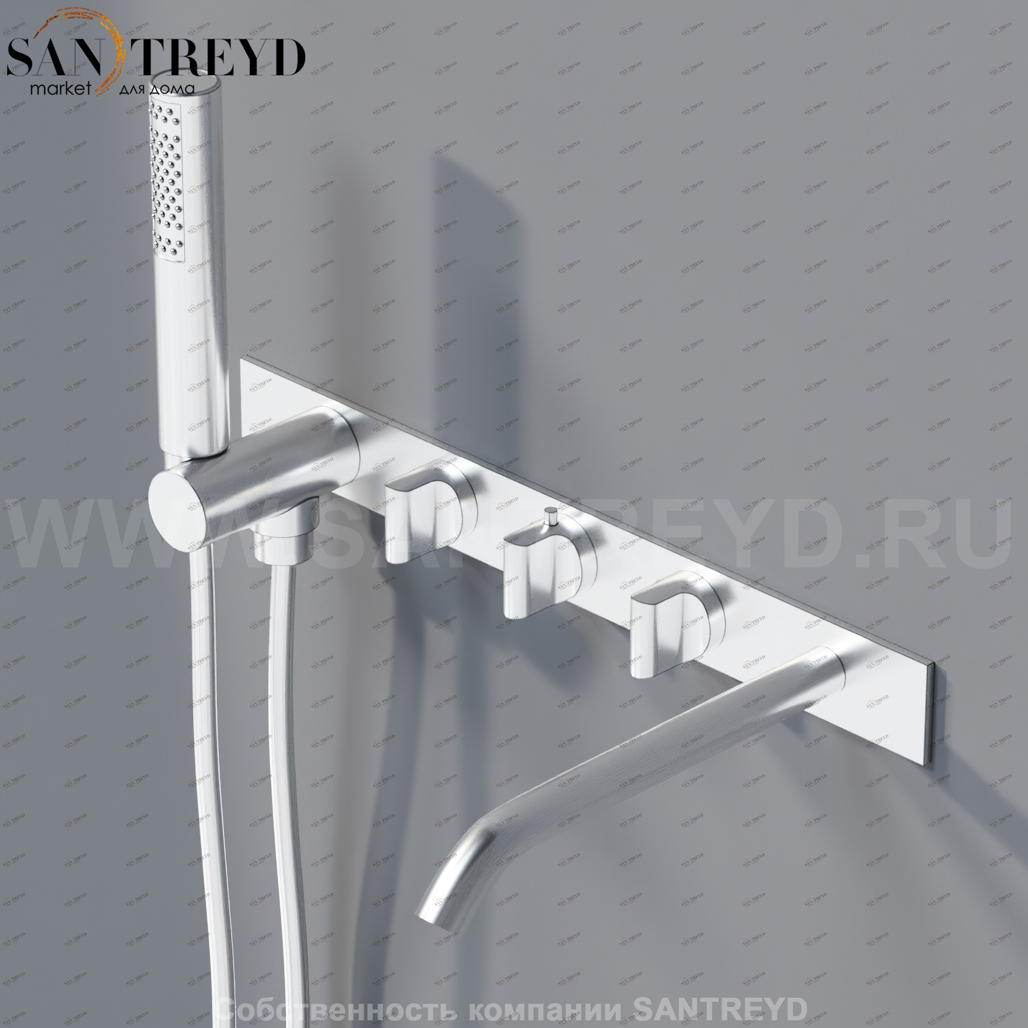 Agape SQUARE Термостат с ручным душем для ванны хромированный матовый ARUB1118SP