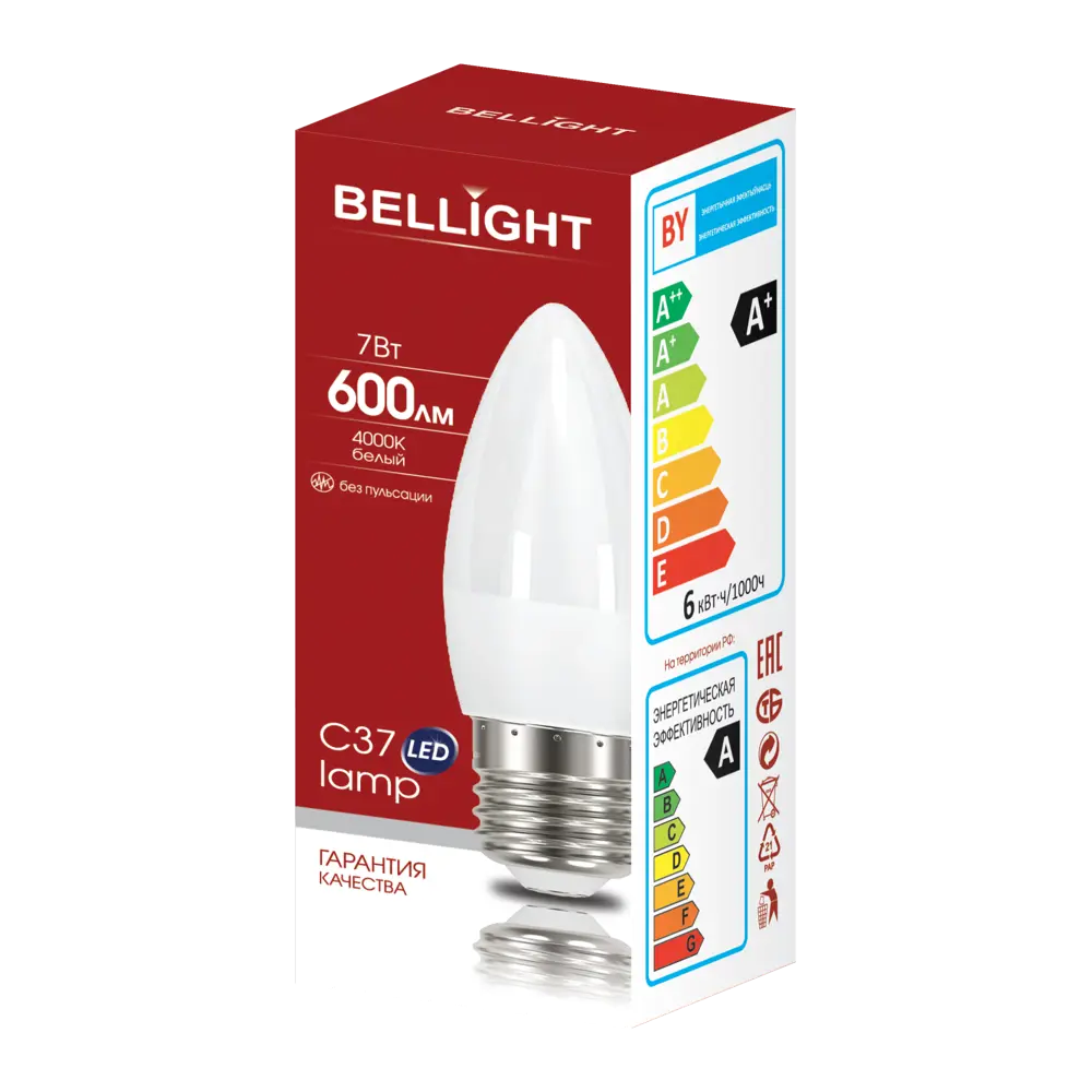 Лампа светодиодная Bellight E27 220-240 В 7 Вт свеча матовая 600 лм нейтральный белый свет 88297825 STLM-2080876  - Вид №4