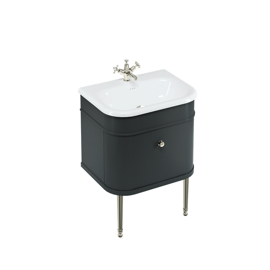Burlington Chalfont Chalfont 650 мм одинарный ящик - матовый черный с матовыми черными ногами CH65MB-CHLEGMB  - Вид №2