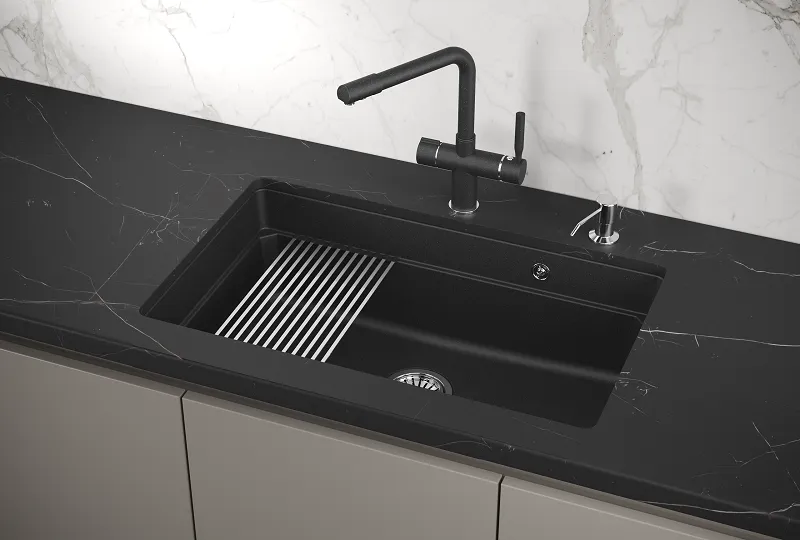 KS-7303U, ЧЁРНЫЙ кухонная мойка, кварц GRANULA Kitchen Space 7303U-ST323