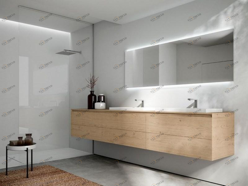 Ideagroup Подвесная тумба под умывальник из дерева с зеркалом Cubik sun-id-1436625