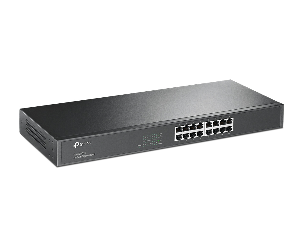 TL-SG1016 16-port gigabit switch, 16 10/100/1000m rj45 ports, 1u 19-inch rack-mountable steel case TP-Link Santreyd  - Вид №1