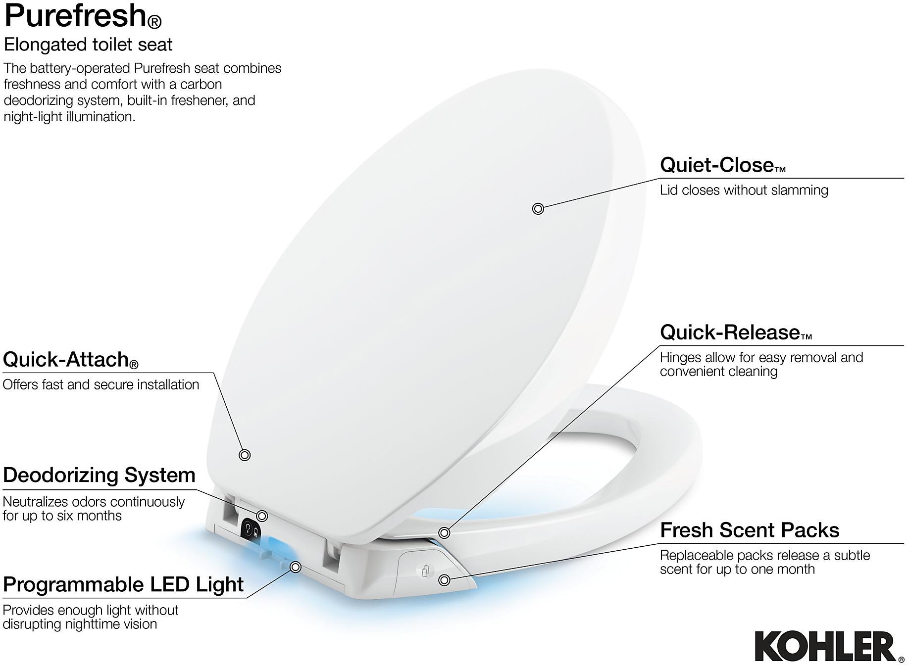KOHLER Сиденье для унитаза Purefresh с круглой передней частью K-5589-96  - Вид №12