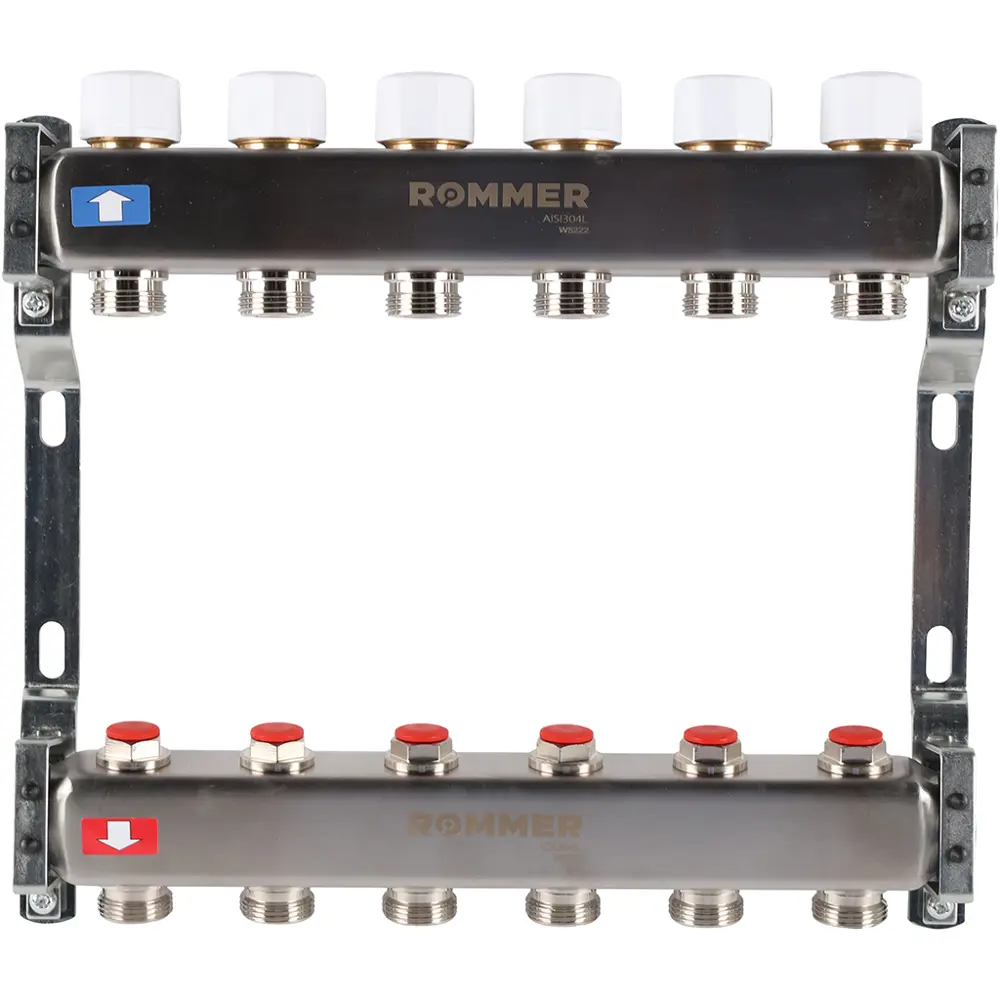 Коллектор без расходомеров Rommer 1"x3/4" 6 выходов нержавеющая сталь RMS-3200-000006 89261884 STLM-2023011 