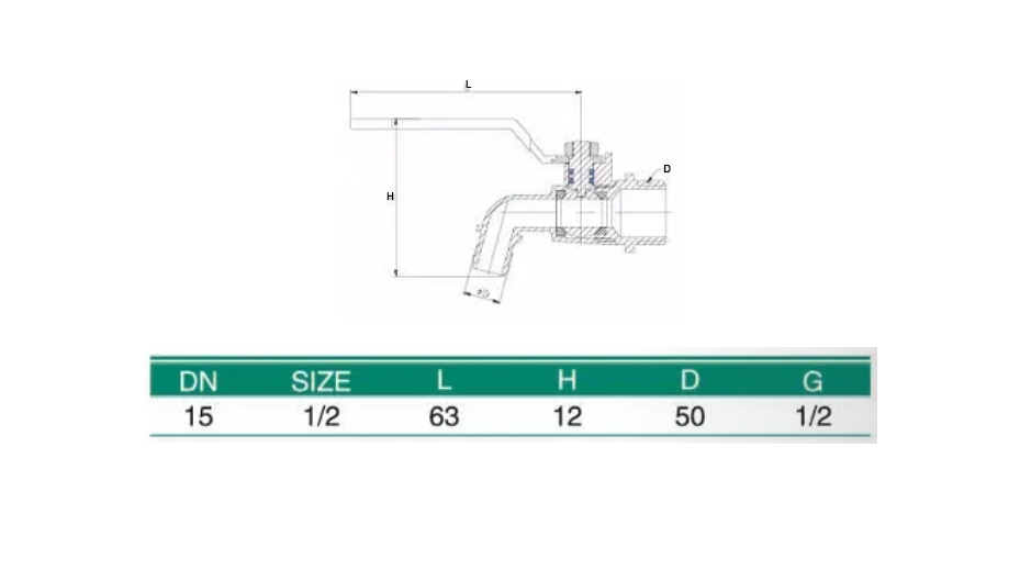 10020 Кран шаровой водоразборный, со штуцером 1/2" ручка, латунь-сталь LAB.Space  - Вид №2