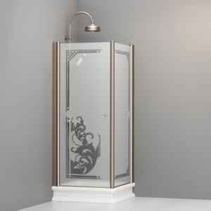 9160P3 Душевая кабина DX с распашной дверью и фиксированной боковой частью для душевого поддона квадрат 80x80, цвет Бронзовый Kerasan RETRO Италия