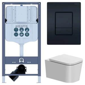 Комплект инсталляции Aquatek Pneumo N 49 с безободковым унитазом AM.PM Moxie клавиша Aquatek Pnn-0000005 чёрная