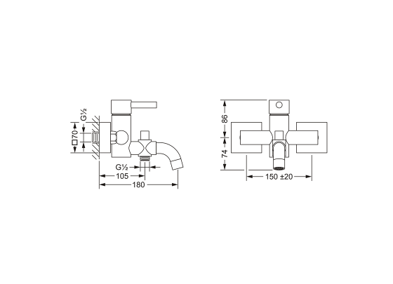 Смеситель однорычажный для ванны ½“ без душевого гарнитура, настенный монтаж JOERGER Charleston Square 634.20.510.000 - Вид №1