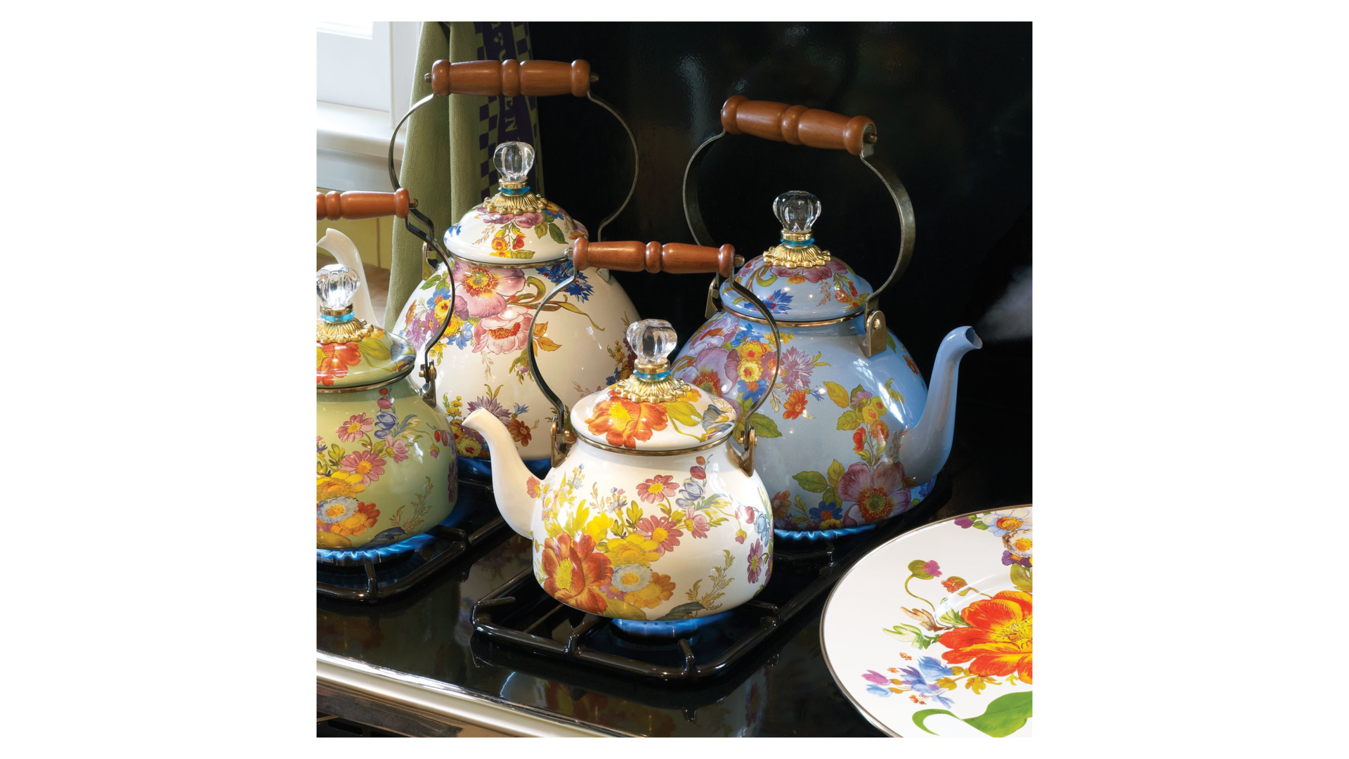 10654489 Mackenzie-Childs Чайник 3л (белый) Flower Market Сталь  - Вид №2