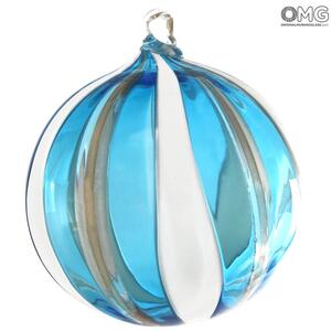 2952 ORIGINALMURANOGLASS Ёлочный шар Fantasy - в голубую полоску - MURANO GLASS XMAS 8 см