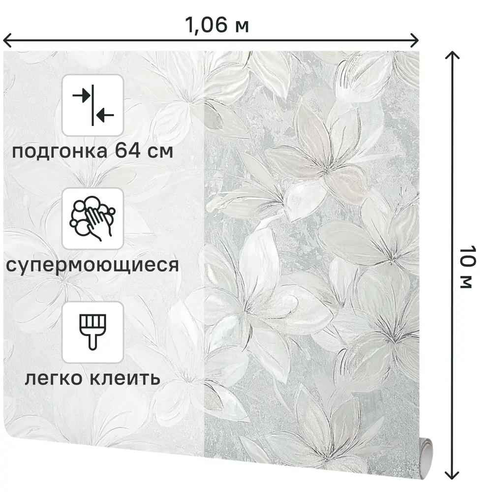 Флизелиновые обои Victoria Stenova Lola серые с цветочным узором в стиле кантри 89423700 STLM-1573809 - Вид №1
