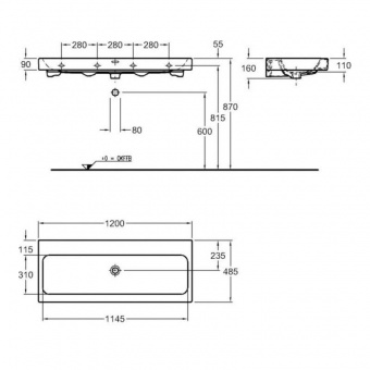 124025000 Подвесная раковина настенная прямоугольная Keramag  - Вид №1