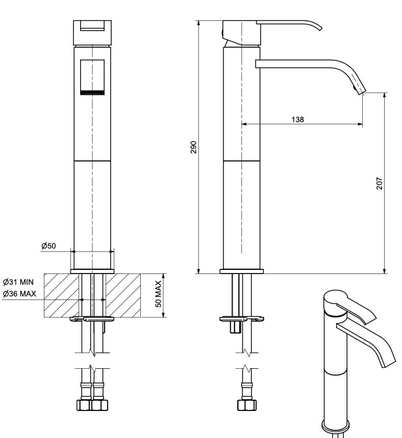 Однорычажный высокий смеситель для раковины без слива Bugnatese Tess ARCH-00119480 - Вид №2