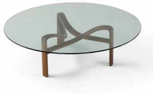AMURA Круглый журнальный столик из дерева и стекла Twister