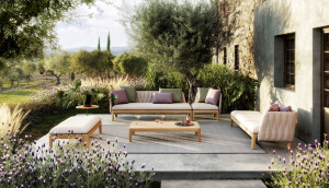 Садовая спальная кровать, обитая тканью и тиком