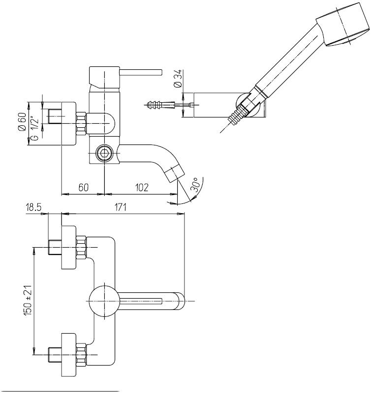 Paini Cox 78CR105 смеситель для ванны с аксессуаром  - Вид №4