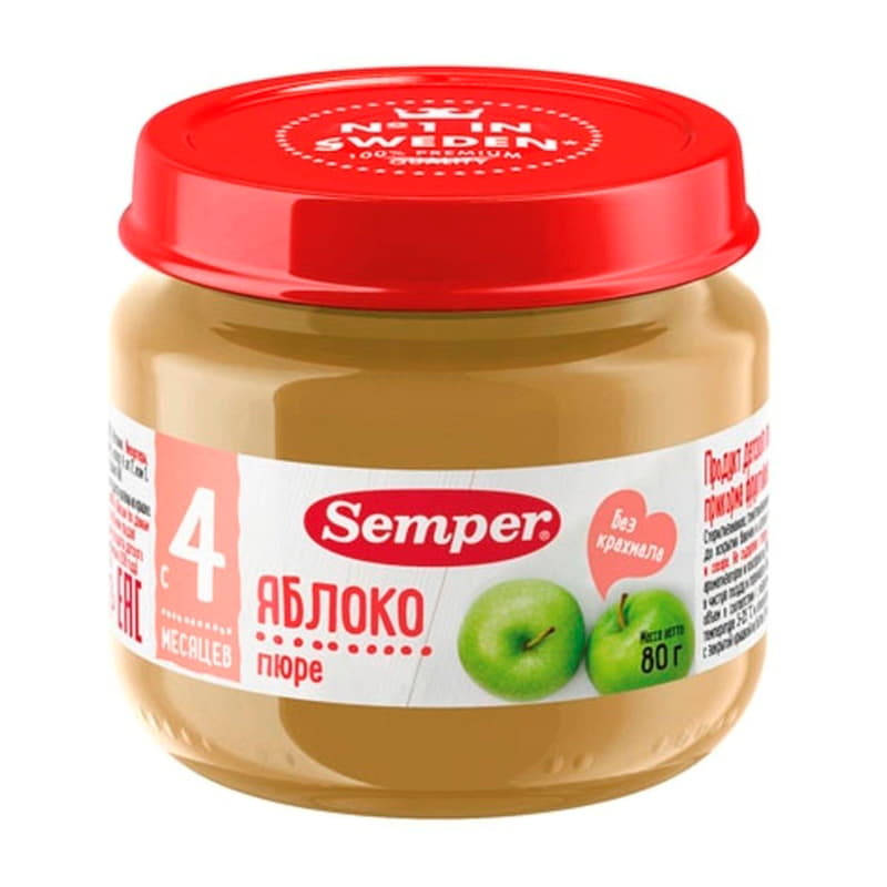 Пюре Яблоко с 4 месяцев Semper 80 г Santreyd 15728 - Вид №1