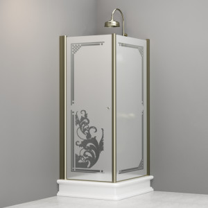 9144P1 Душевая кабина DX с распашной дверью и фиксированной боковой частью для душевого поддона 80x96 SX открывание со стороны 96, цвет Золотистый Kerasan RETRO Италия