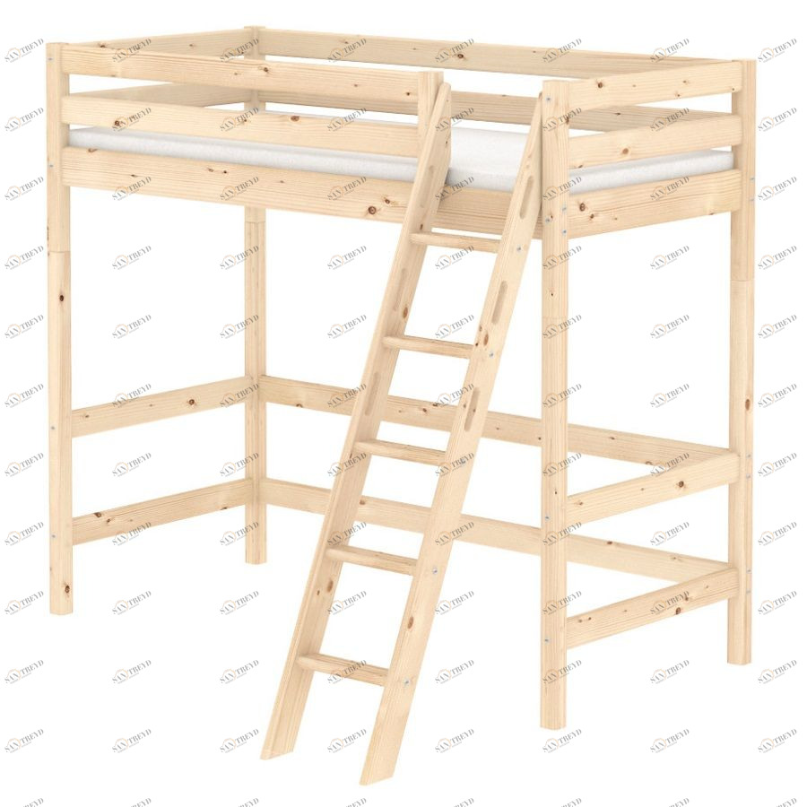 Кровать Flexa Classic высокая с наклонной лестницей, лакированная, 200 см 9010316101